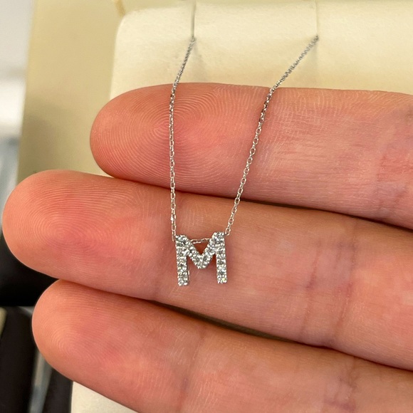 Diamond Pave Initial Letter Necklace 14K White Gold...
